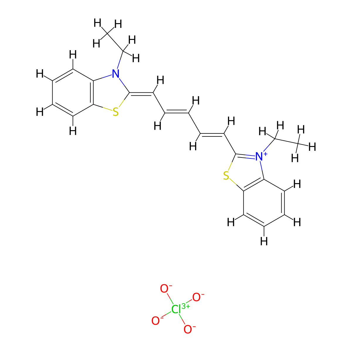 3-Ethyl-2-[5-(3-ethyl-1,3-benzothiazol-2(3H)-ylidene)penta-1,3-dien-1-yl]-1,3-benzothiazol-3-ium perchlorate molecular structure, CAS 22268-65-1