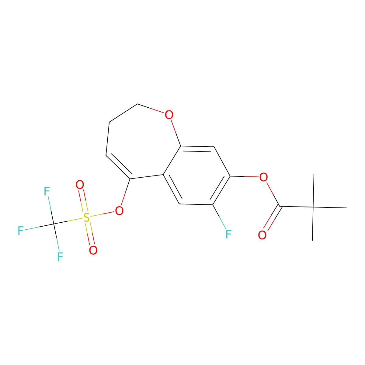 7-Fluoro-5-(((trifluoromethyl)sulfonyl)oxy)-2,3-dihydrobenzo[b]oxepin-8-yl pivalate molecular structure, CAS 2226905-08-2