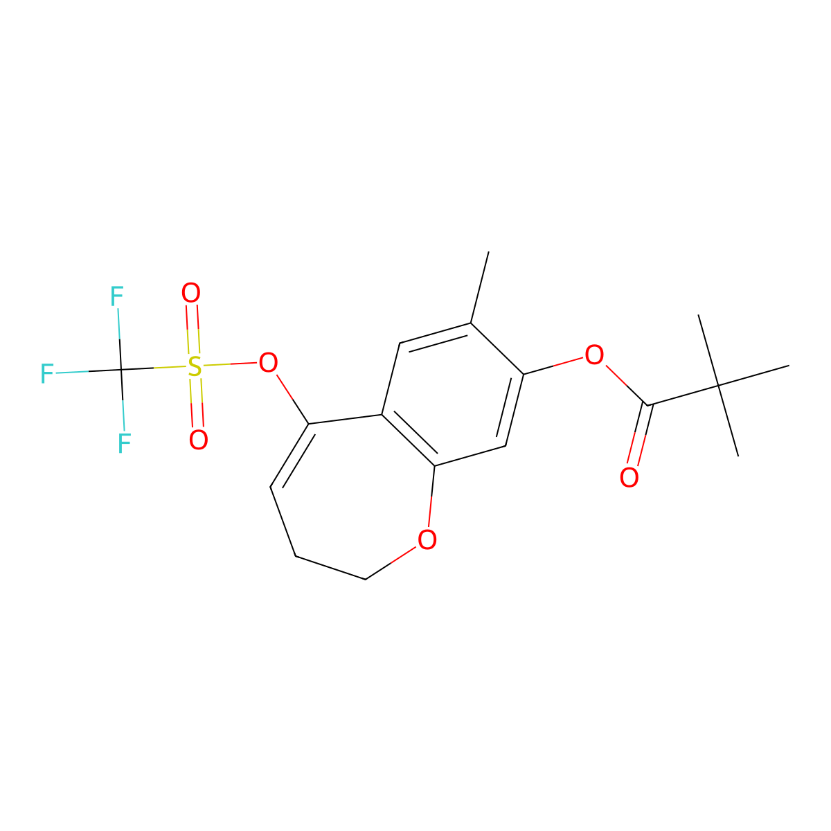 7-Methyl-5-(((trifluoromethyl)sulfonyl)oxy)-2,3-dihydrobenzo[b]oxepin-8-yl pivalate molecular structure, CAS 2226905-20-8