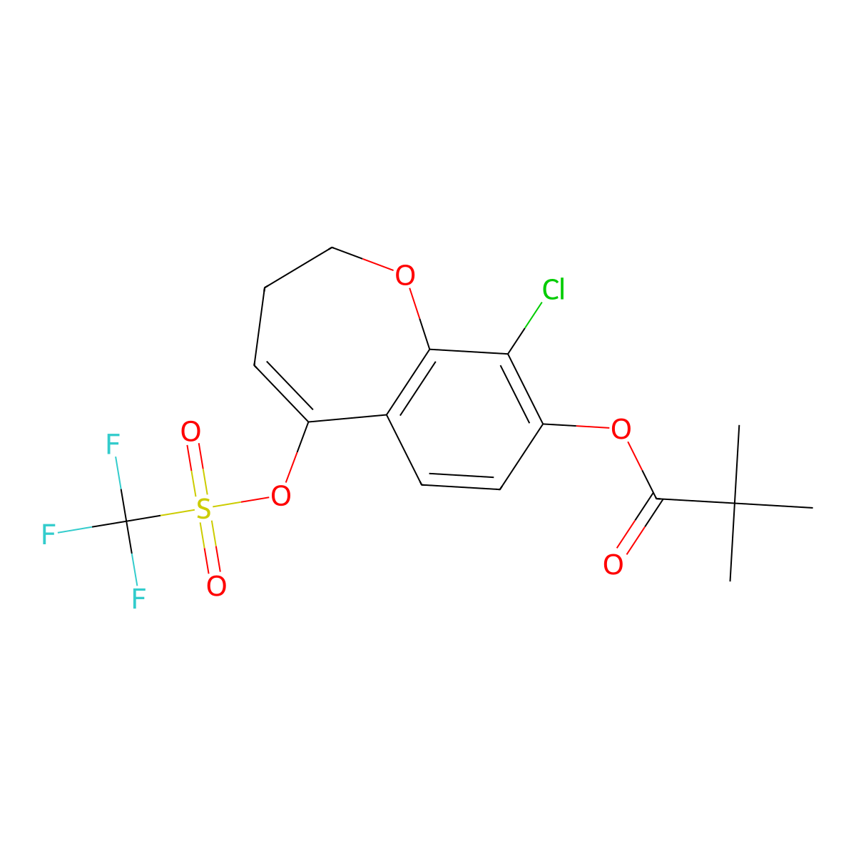 9-Chloro-5-(((trifluoromethyl)sulfonyl)oxy)-2,3-dihydrobenzo[b]oxepin-8-yl pivalate molecular structure, CAS 2226905-32-2