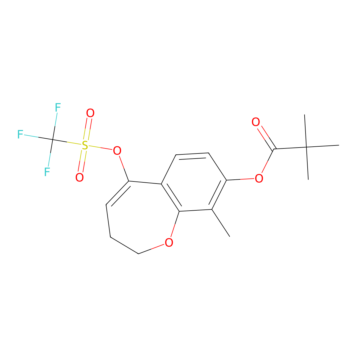 9-Methyl-5-(((trifluoromethyl)sulfonyl)oxy)-2,3-dihydrobenzo[b]oxepin-8-yl pivalate molecular structure, CAS 2226905-38-8