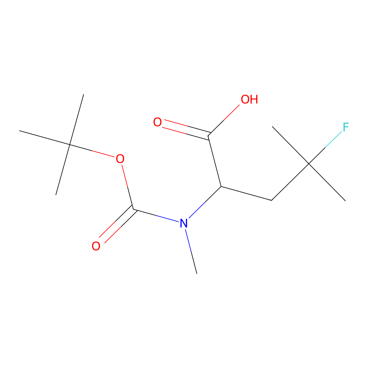 2-((Tert-butoxycarbonyl)(methyl)amino)-4-fluoro-4-methylpentanoic acid molecular structure, CAS 2226989-32-6