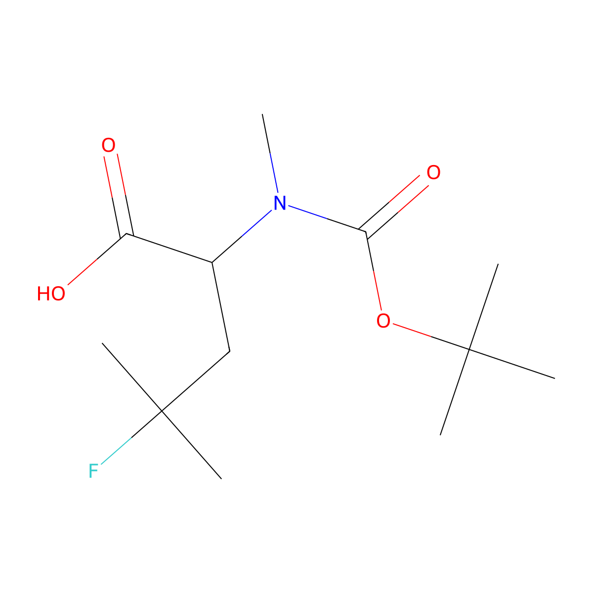 2-((Tert-butoxycarbonyl)(methyl)amino)-4-fluoro-4-methylpentanoic acid molecular structure, CAS 2226989-32-6