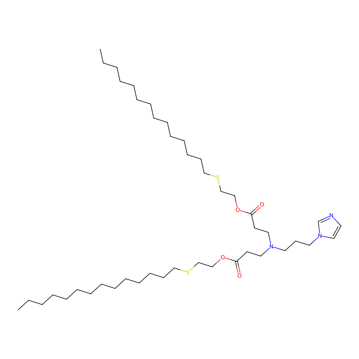 Bis(2-(tetradecylthio)ethyl) 3,3'-((3-(1H-imidazol-1-yl)propyl)azanediyl)dipropanoate molecular structure, CAS 2227008-67-3