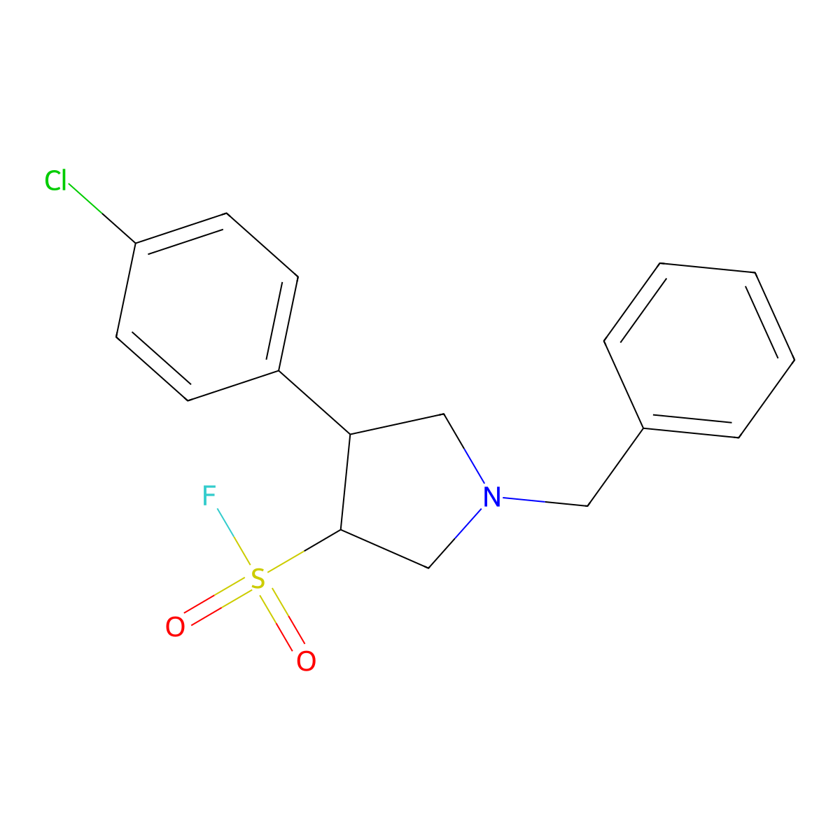 (3S,4R)-1-benzyl-4-(4-chlorophenyl)pyrrolidine-3-sulfonyl fluoride molecular structure, CAS 2227033-78-3