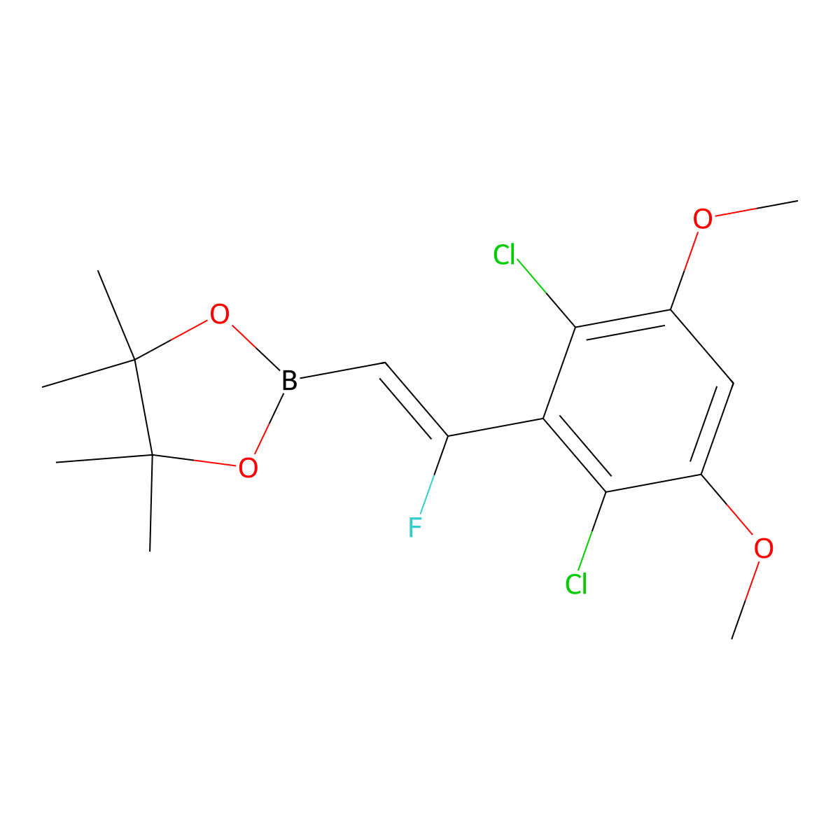 2-[2-(2,6-Dichloro-3,5-dimethoxyphenyl)-2-fluoroethenyl]-4,4,5,5-tetramethyl-1,3,2-dioxaborolane molecular structure, CAS 2227035-13-2