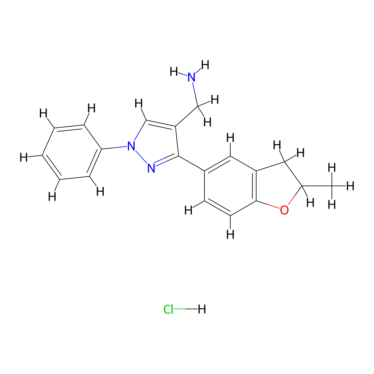 1-[3-(2-methyl-2,3-dihydro-1-benzofuran-5-yl)-1-phenyl-1H-pyrazol-4-yl]methanamine hydrochloride molecular structure, CAS 2227107-45-9