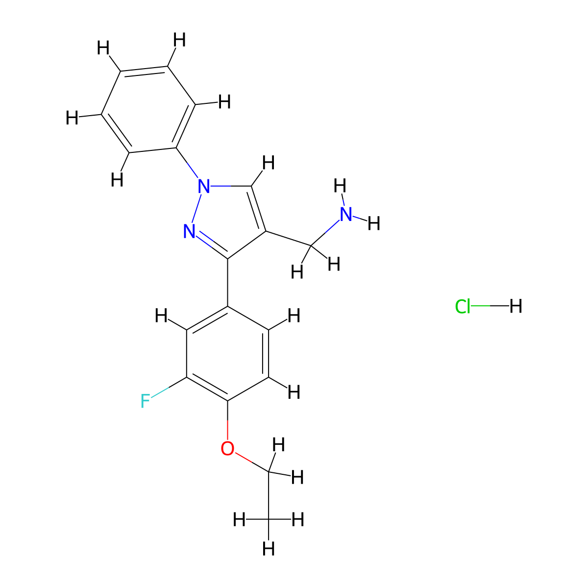 1-[3-(4-ethoxy-3-fluorophenyl)-1-phenyl-1H-pyrazol-4-yl]methanamine hydrochloride molecular structure, CAS 2227107-47-1
