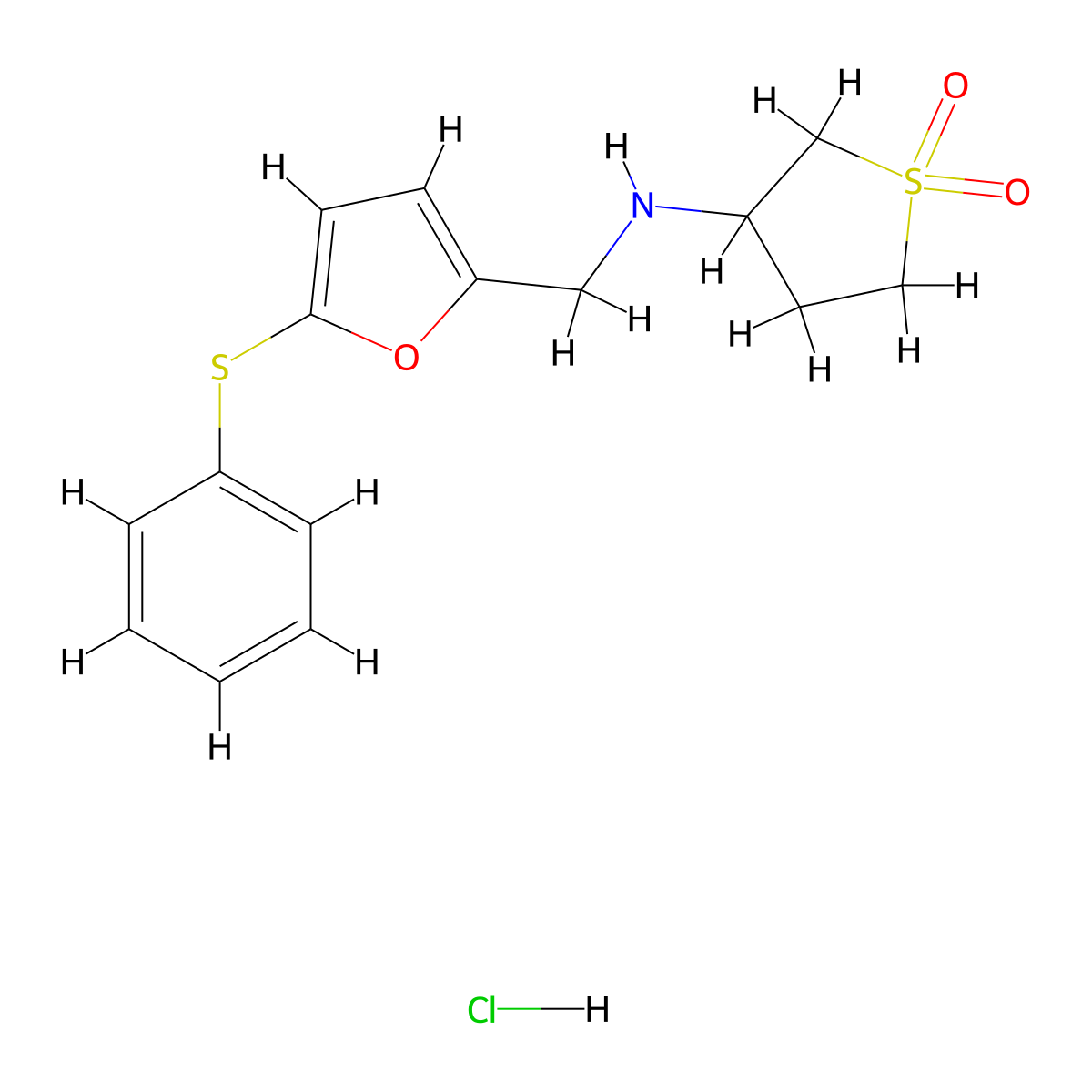 1,1-Dioxo-N-[(5-phenylsulfanylfuran-2-yl)methyl]thiolan-3-amine;hydrochloride molecular structure, CAS 2227107-49-3