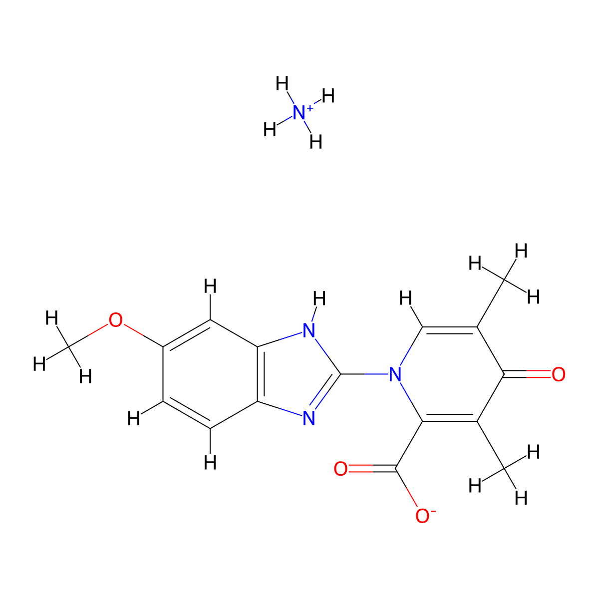 Ammonium 1-(6-methoxy-1H-benzo[d]imidazol-2-yl)-3,5-dimethyl-4-oxo-1,4-dihydropyridine-2-carboxylate molecular structure, CAS 2227107-89-1