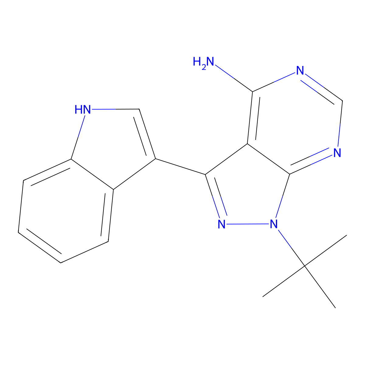 1-tert-butyl-3-(1H-indol-3-yl)pyrazolo[3,4-d]pyrimidin-4-amine molecular structure, CAS 2227110-54-3