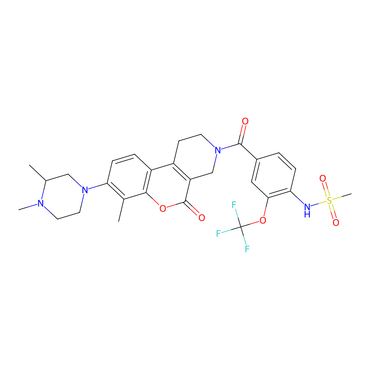 (S)-N-(4-(8-(3,4-Dimethylpiperazin-1-yl)-7-methyl-5-oxo-1,3,4,5-tetrahydro-2H-chromeno[3,4-c]pyridine-3-carbonyl)-2-(trifluoromethoxy)phenyl)methanesulfonamide molecular structure, CAS 2227149-22-4