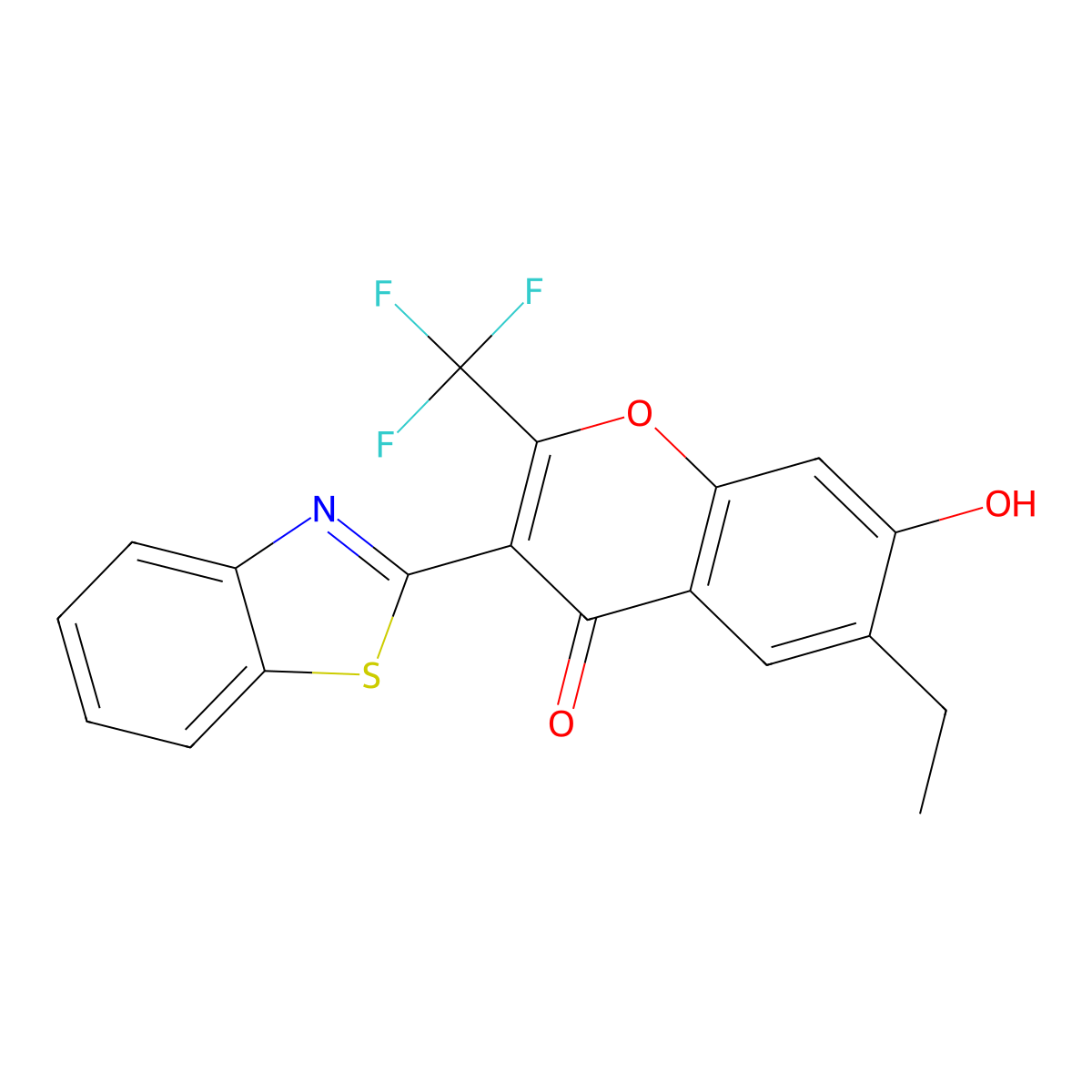 3-(1,3-benzothiazol-2-yl)-6-ethyl-7-hydroxy-2-(trifluoromethyl)-4H-chromen-4-one molecular structure, CAS 222716-13-4