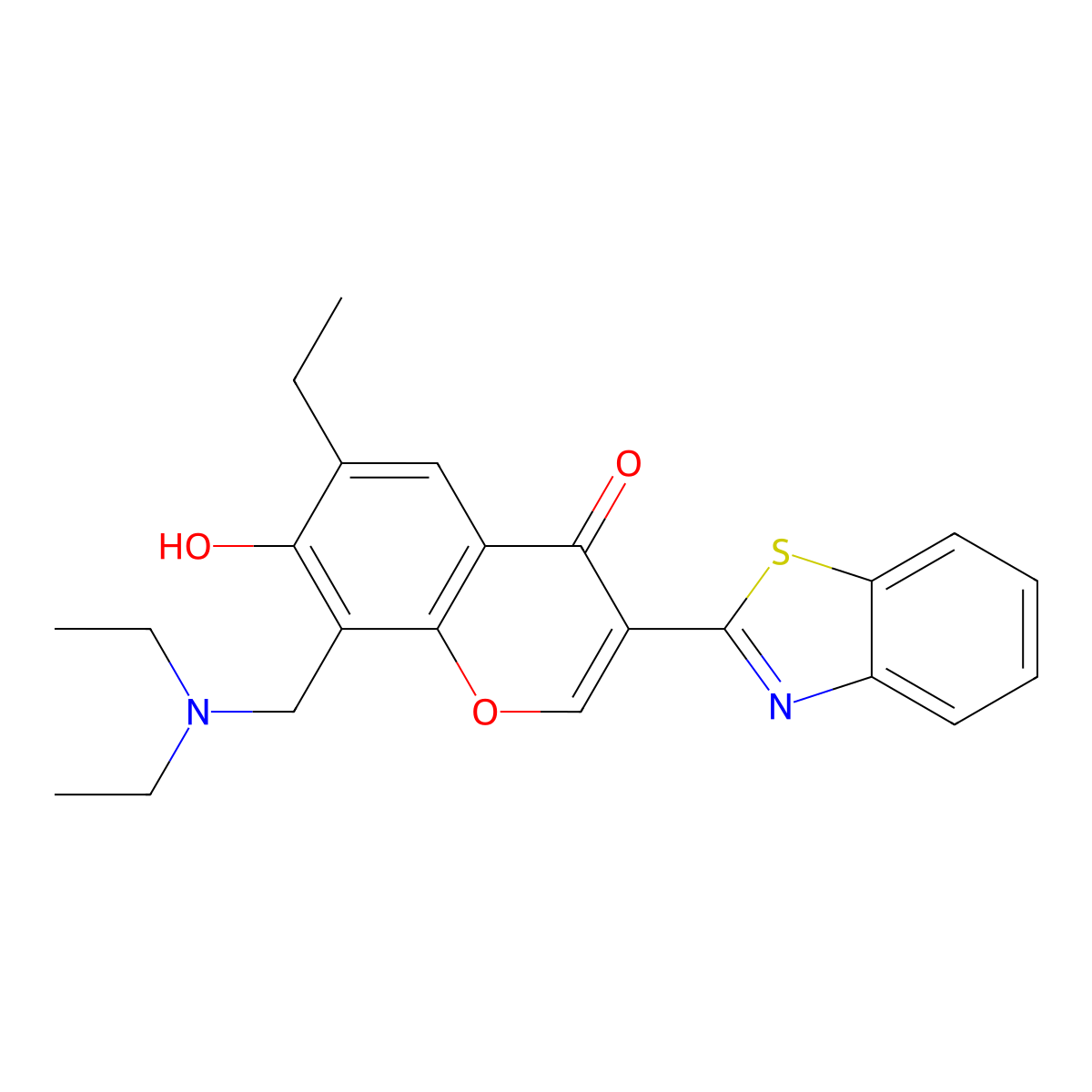 3-(1,3-benzothiazol-2-yl)-8-[(diethylamino)methyl]-6-ethyl-7-hydroxy-4H-chromen-4-one molecular structure, CAS 222716-30-5