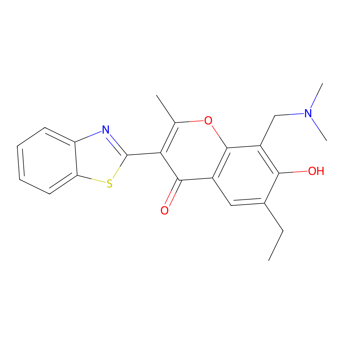 3-(benzo[d]thiazol-2-yl)-8-((dimethylamino)methyl)-6-ethyl-7-hydroxy-2-methyl-4H-chromen-4-one molecular structure, CAS 222716-41-8