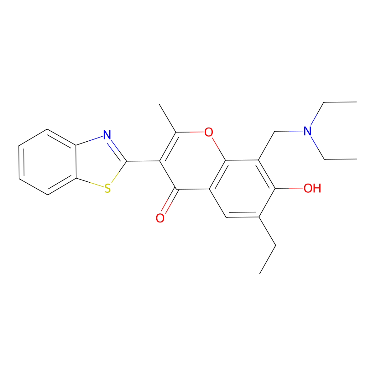 3-(1,3-benzothiazol-2-yl)-8-[(diethylamino)methyl]-6-ethyl-7-hydroxy-2-methyl-4H-chromen-4-one molecular structure, CAS 222716-42-9