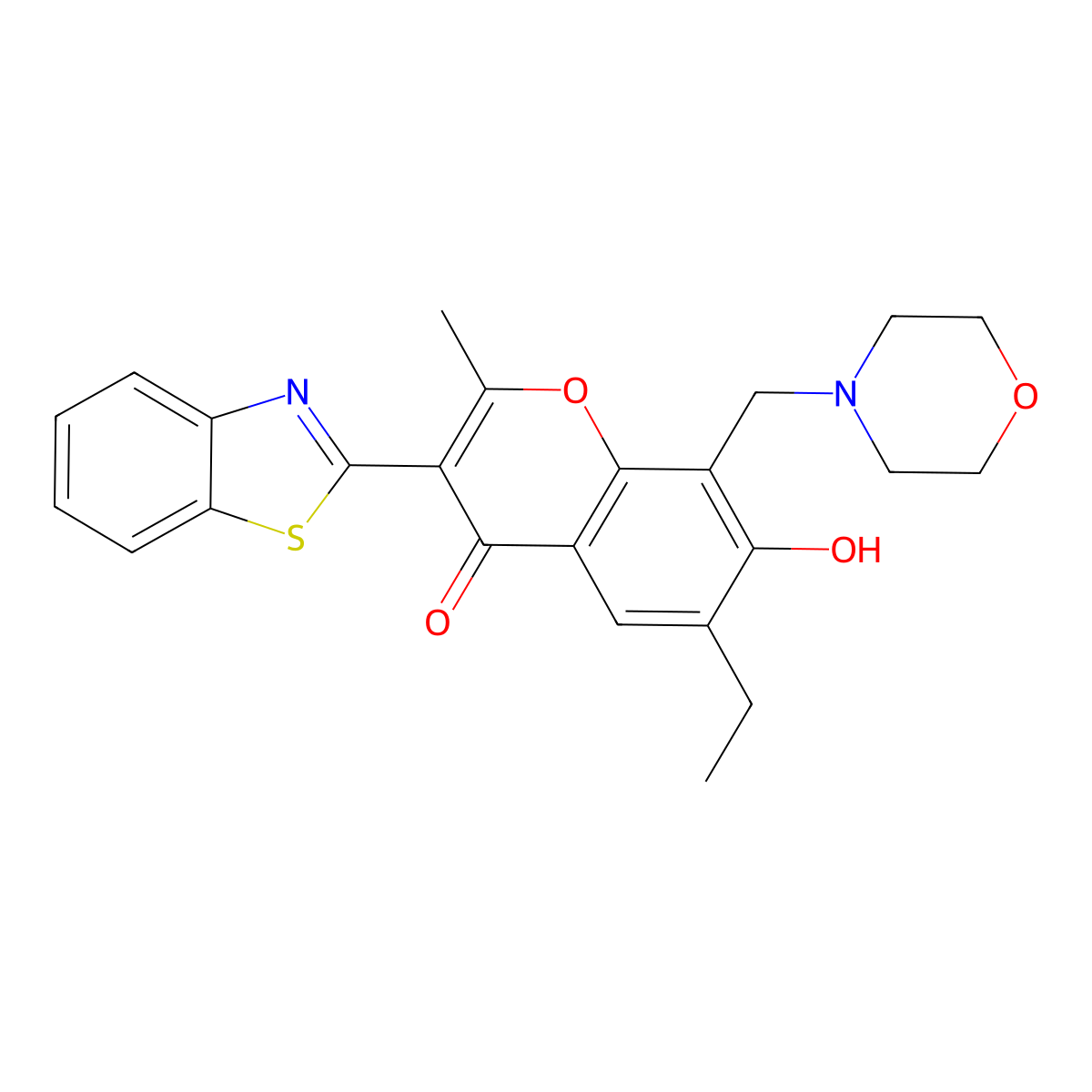 3-(benzo[d]thiazol-2-yl)-6-ethyl-7-hydroxy-2-methyl-8-(morpholinomethyl)-4H-chromen-4-one molecular structure, CAS 222716-43-0