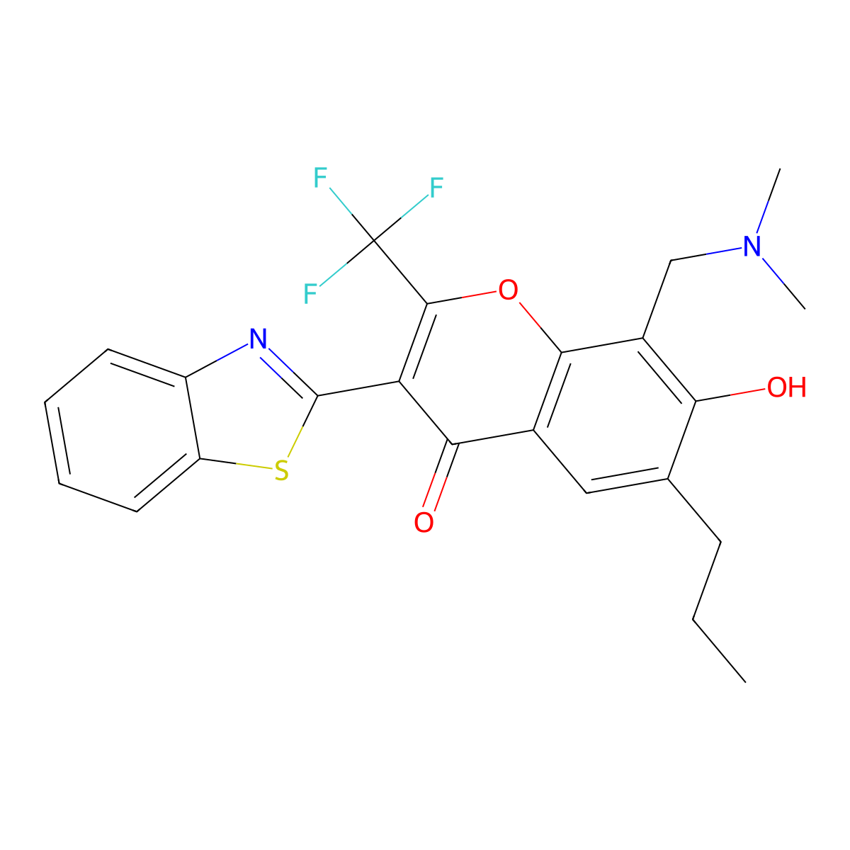 3-(benzo[d]thiazol-2-yl)-8-((dimethylamino)methyl)-7-hydroxy-6-propyl-2-(trifluoromethyl)-4H-chromen-4-one molecular structure, CAS 222716-45-2