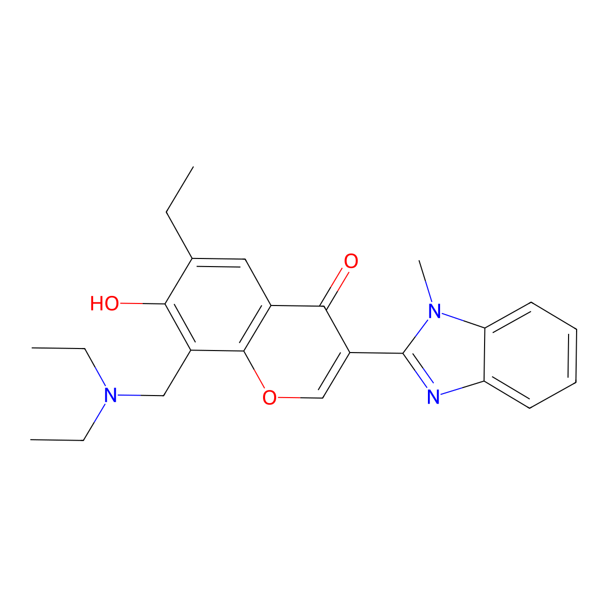8-((diethylamino)methyl)-6-ethyl-7-hydroxy-3-(1-methyl-1H-benzo[d]imidazol-2-yl)-4H-chromen-4-one molecular structure, CAS 222716-46-3