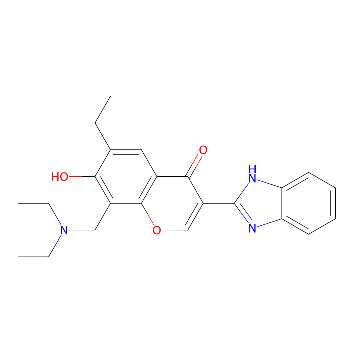 3-(1H-benzo[d]imidazol-2-yl)-8-((diethylamino)methyl)-6-ethyl-7-hydroxy-4H-chromen-4-one molecular structure, CAS 222716-53-2