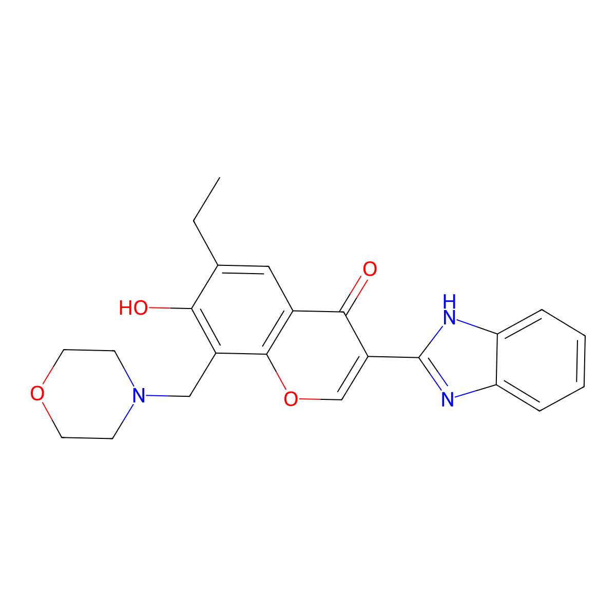 3-(1H-benzimidazol-2-yl)-6-ethyl-7-hydroxy-8-(morpholin-4-ylmethyl)-4H-chromen-4-one molecular structure, CAS 222716-54-3