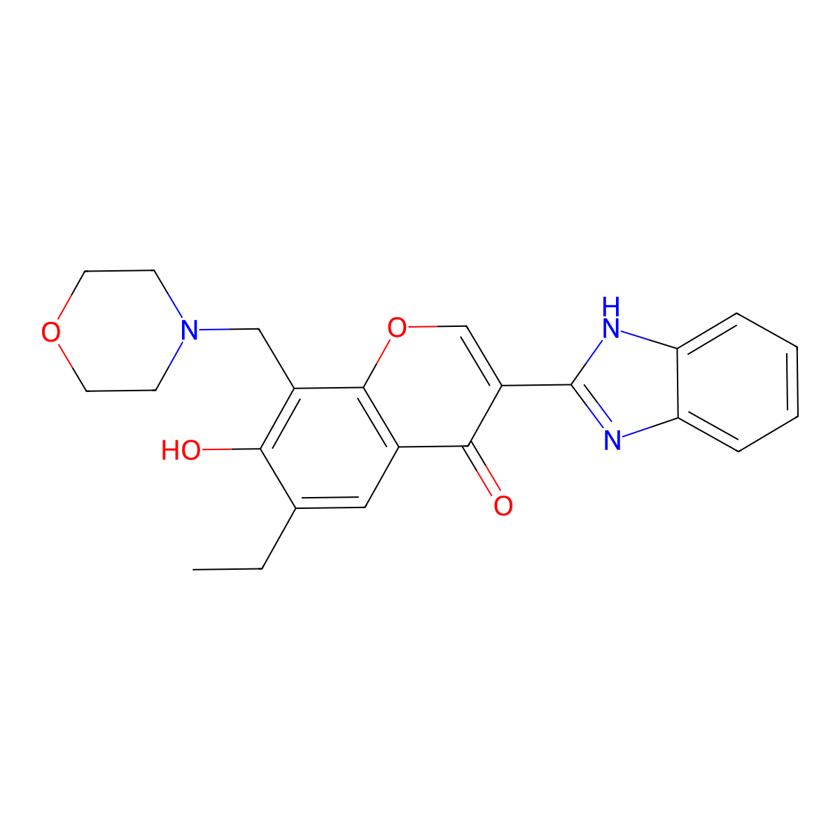 3-(1H-benzimidazol-2-yl)-6-ethyl-7-hydroxy-8-(morpholin-4-ylmethyl)-4H-chromen-4-one molecular structure, CAS 222716-54-3