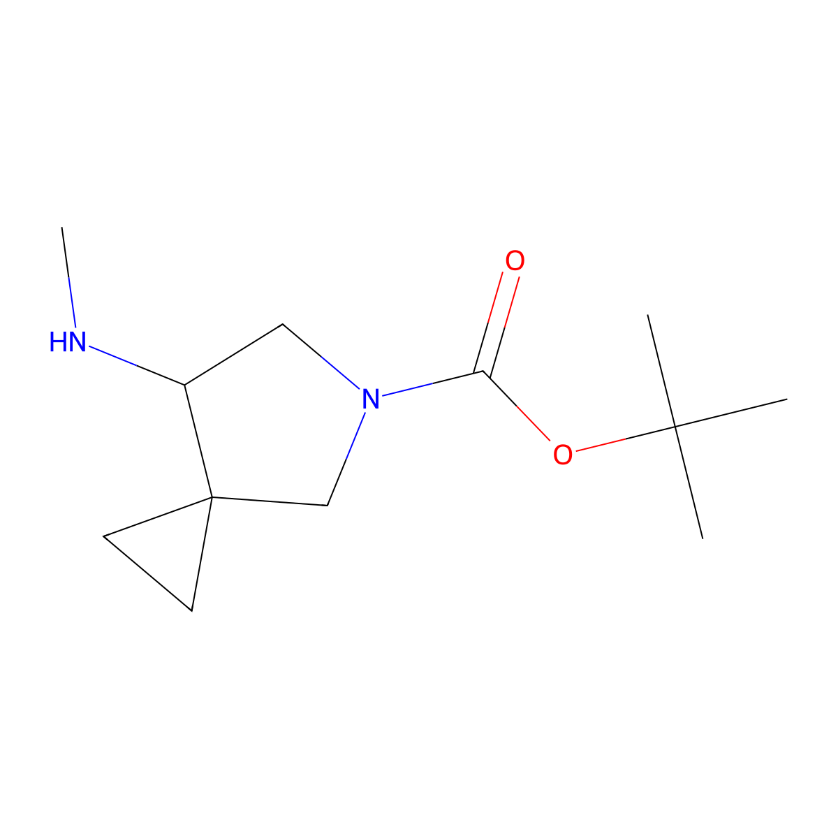 tert-Butyl (R)-7-(methylamino)-5-azaspiro[2.4]heptane-5-carboxylate molecular structure, CAS 2227198-56-1