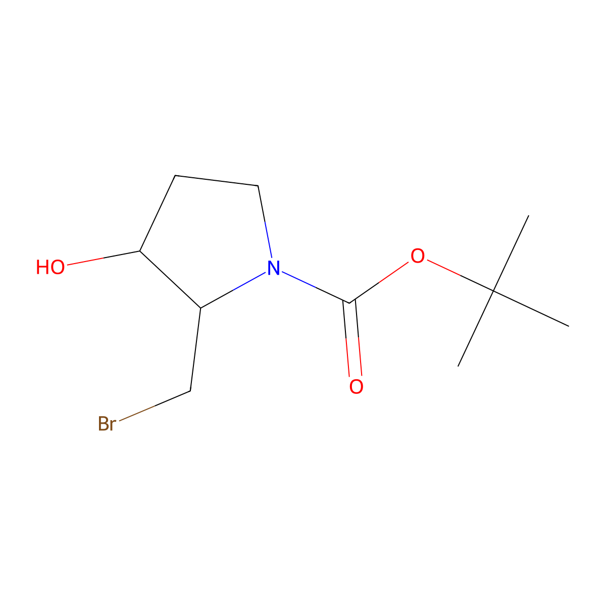 tert-Butyl (2S,3S)-2-(bromomethyl)-3-hydroxypyrrolidine-1-carboxylate molecular structure, CAS 2227198-65-2