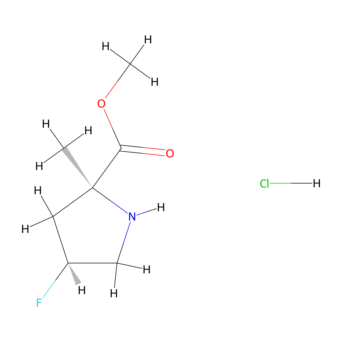 Methyl (2S,4S)-4-fluoro-2-methylpyrrolidine-2-carboxylate hydrochloride molecular structure, CAS 2227198-75-4