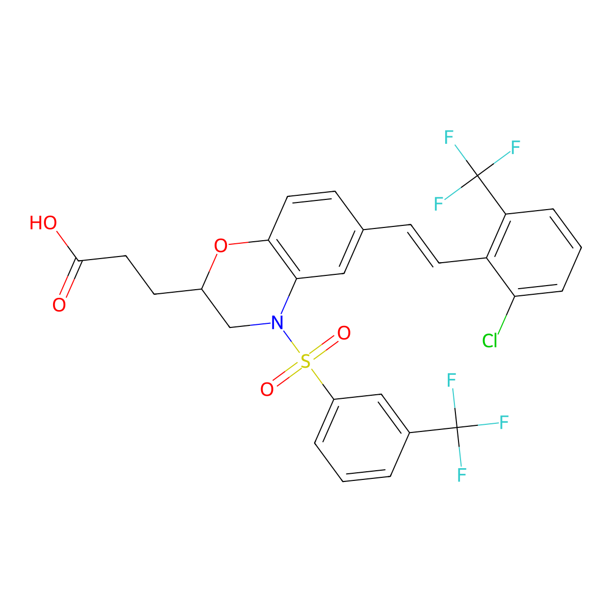 3-[(2R)-6-[(E)-2-[2-chloro-6-(trifluoromethyl)phenyl]ethenyl]-4-[3-(trifluoromethyl)benzenesulfonyl]-3,4-dihydro-2H-1,4-benzoxazin-2-yl]propanoic acid molecular structure, CAS 2227199-02-0