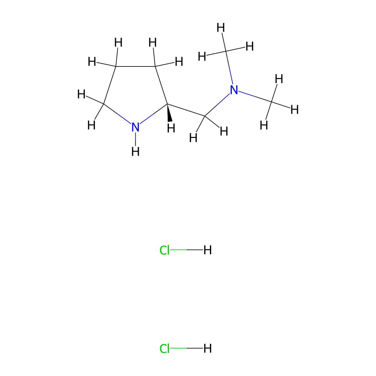 dimethyl((((2R)-pyrrolidin-2-yl)methyl))amine dihydrochloride molecular structure, CAS 2227199-06-4