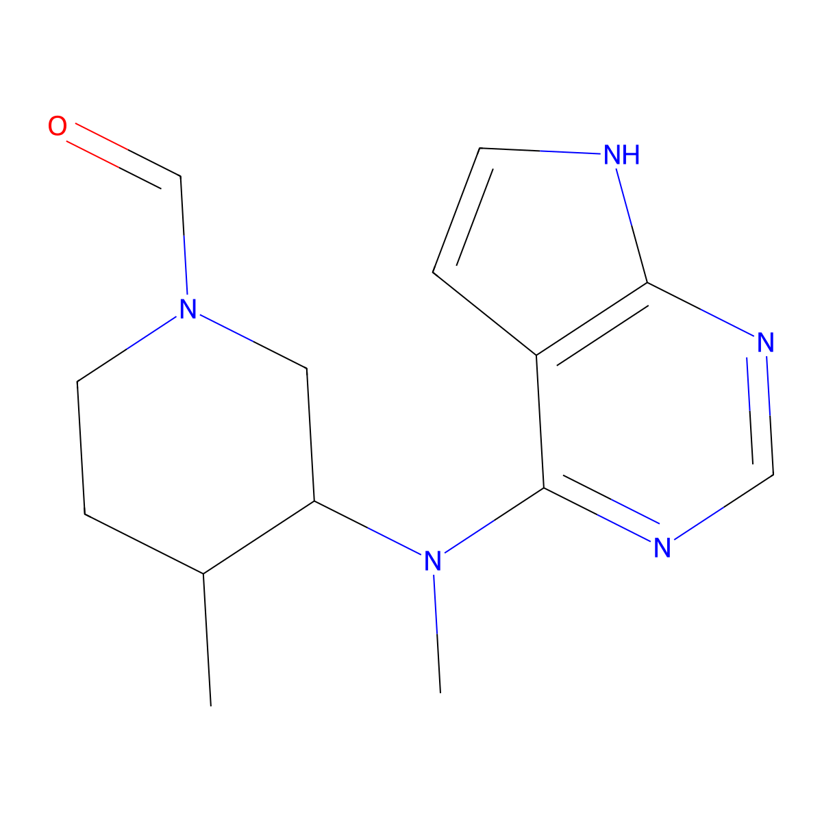 (3R,4R)-4-methyl-3-[methyl({7H-pyrrolo[2,3-d]pyrimidin-4-yl})amino]piperidine-1-carbaldehyde molecular structure, CAS 2227199-28-0