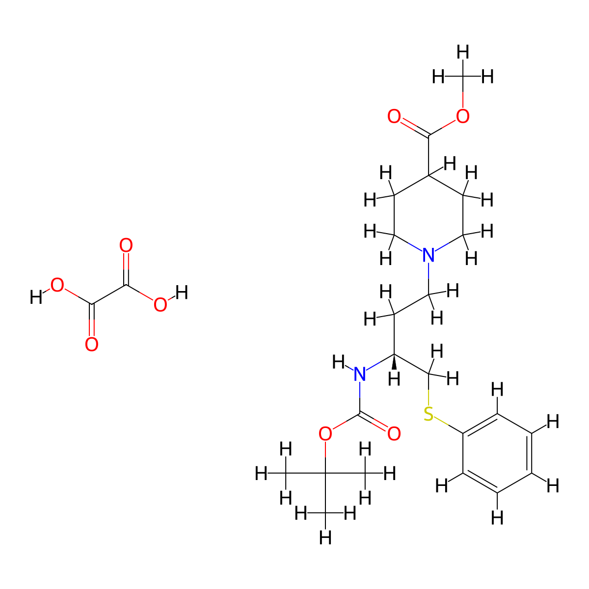 methyl 1-[(3R)-3-{[(tert-butoxy)carbonyl]amino}-4-(phenylsulfanyl)butyl]piperidine-4-carboxylate; oxalic acid molecular structure, CAS 2227199-29-1