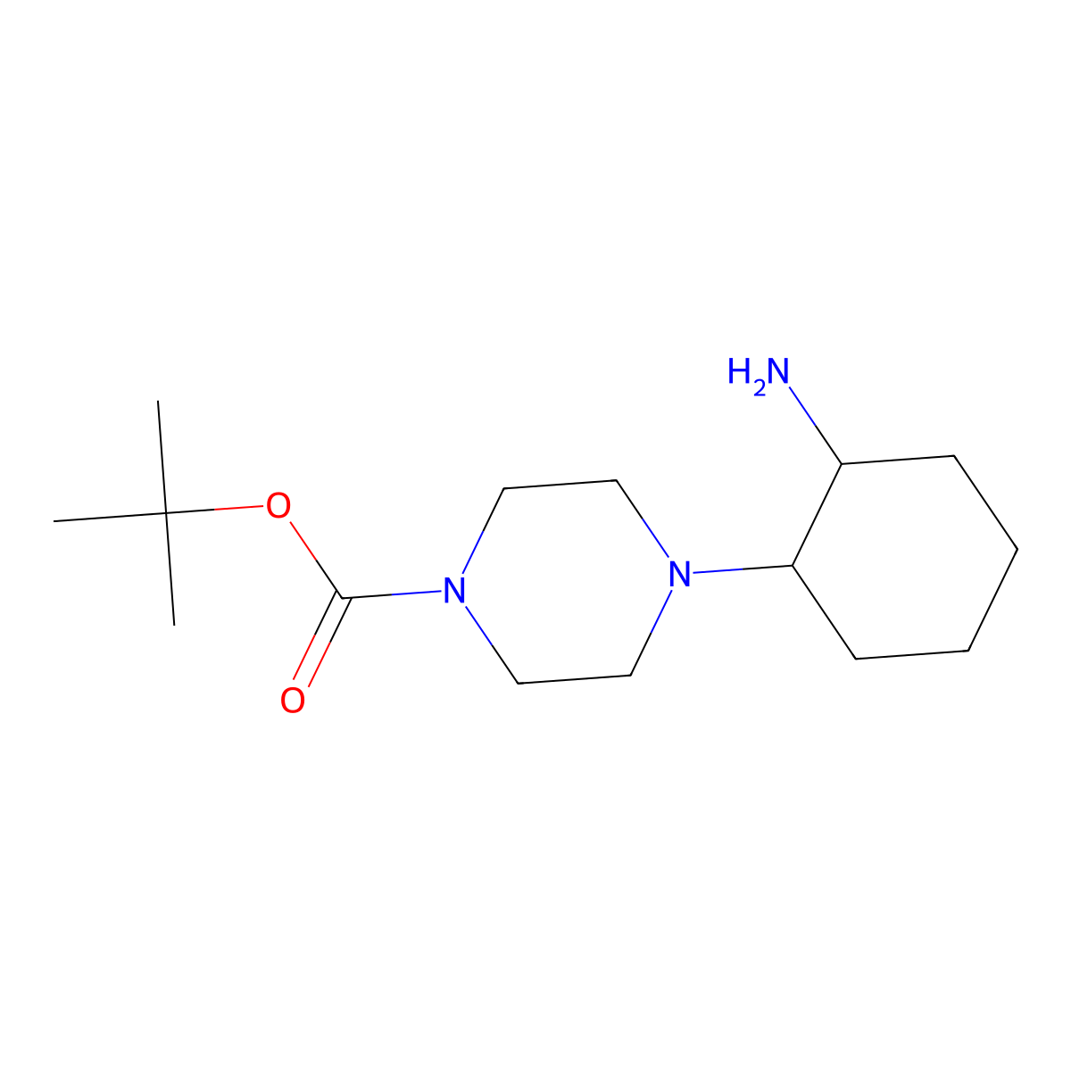 Tert-butyl 4-[trans-2-aminocyclohexyl]piperazine-1-carboxylate molecular structure, CAS 2227199-32-6