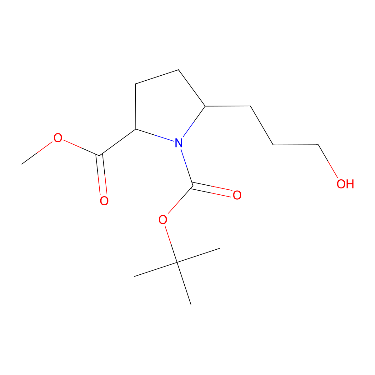 1-Tert-butyl 2-methyl 5-(3-hydroxypropyl)pyrrolidine-1,2-dicarboxylate molecular structure, CAS 2227204-79-5