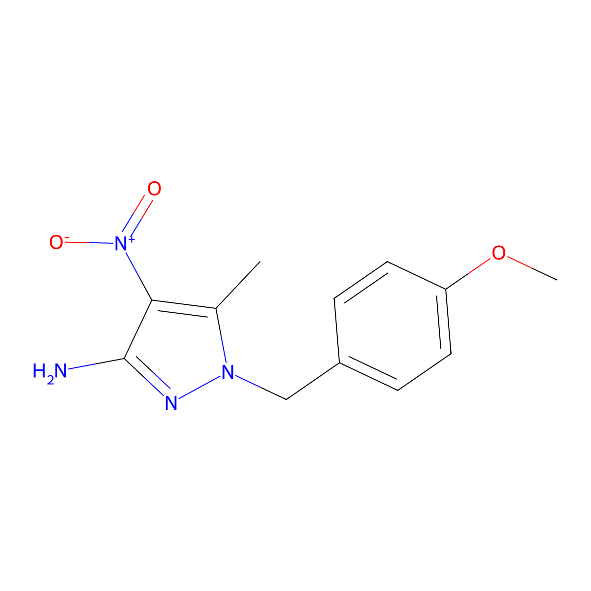 1-[(4-methoxyphenyl)methyl]-5-methyl-4-nitro-1H-pyrazol-3-amine molecular structure, CAS 2227204-81-9