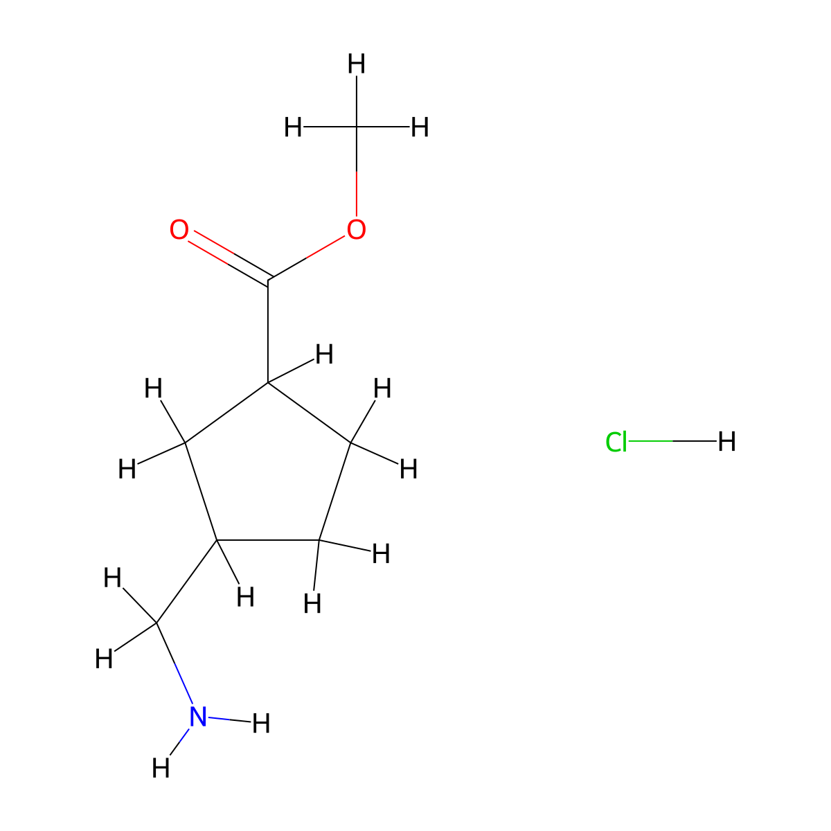 Methyl 3-(aminomethyl)cyclopentane-1-carboxylate hydrochloride molecular structure, CAS 2227204-94-4
