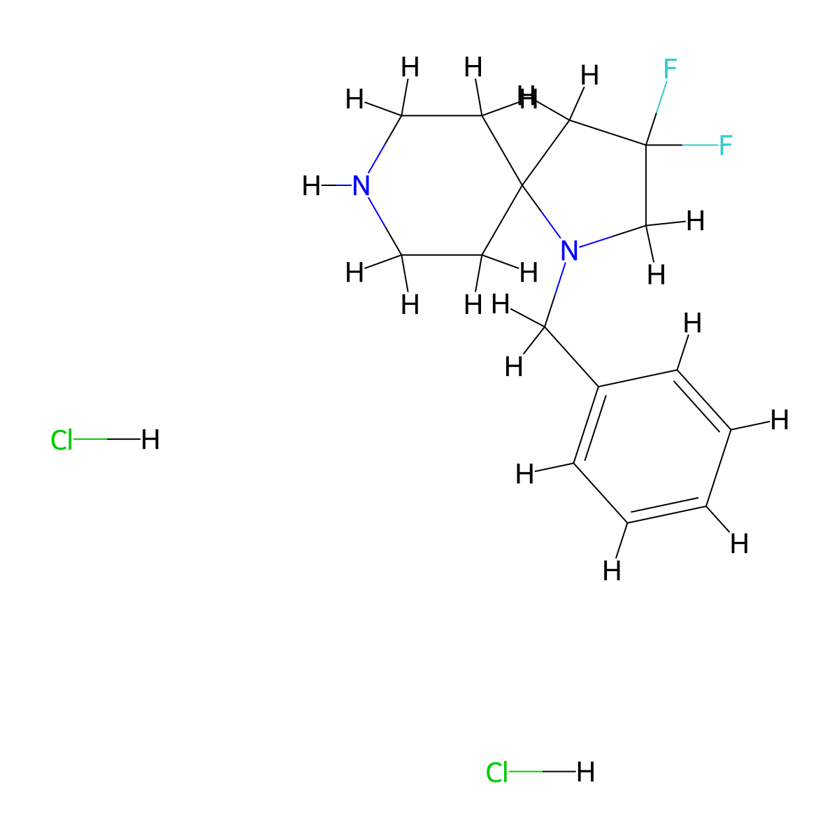 1-Benzyl-3,3-difluoro-1,8-diazaspiro[4.5]decane dihydrochloride molecular structure, CAS 2227205-10-7