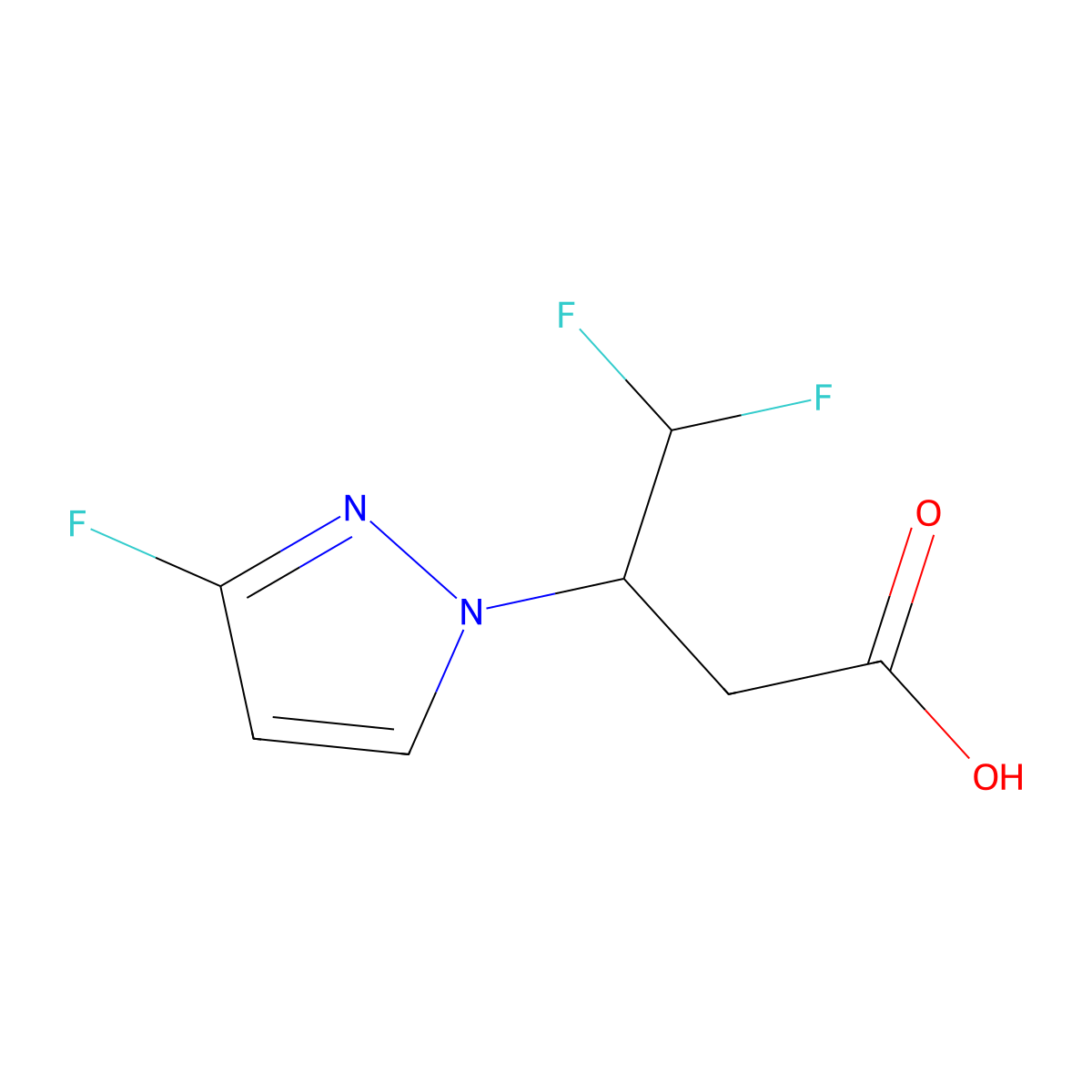 4,4-difluoro-3-(3-fluoro-1H-pyrazol-1-yl)butanoic acid molecular structure, CAS 2227205-83-4