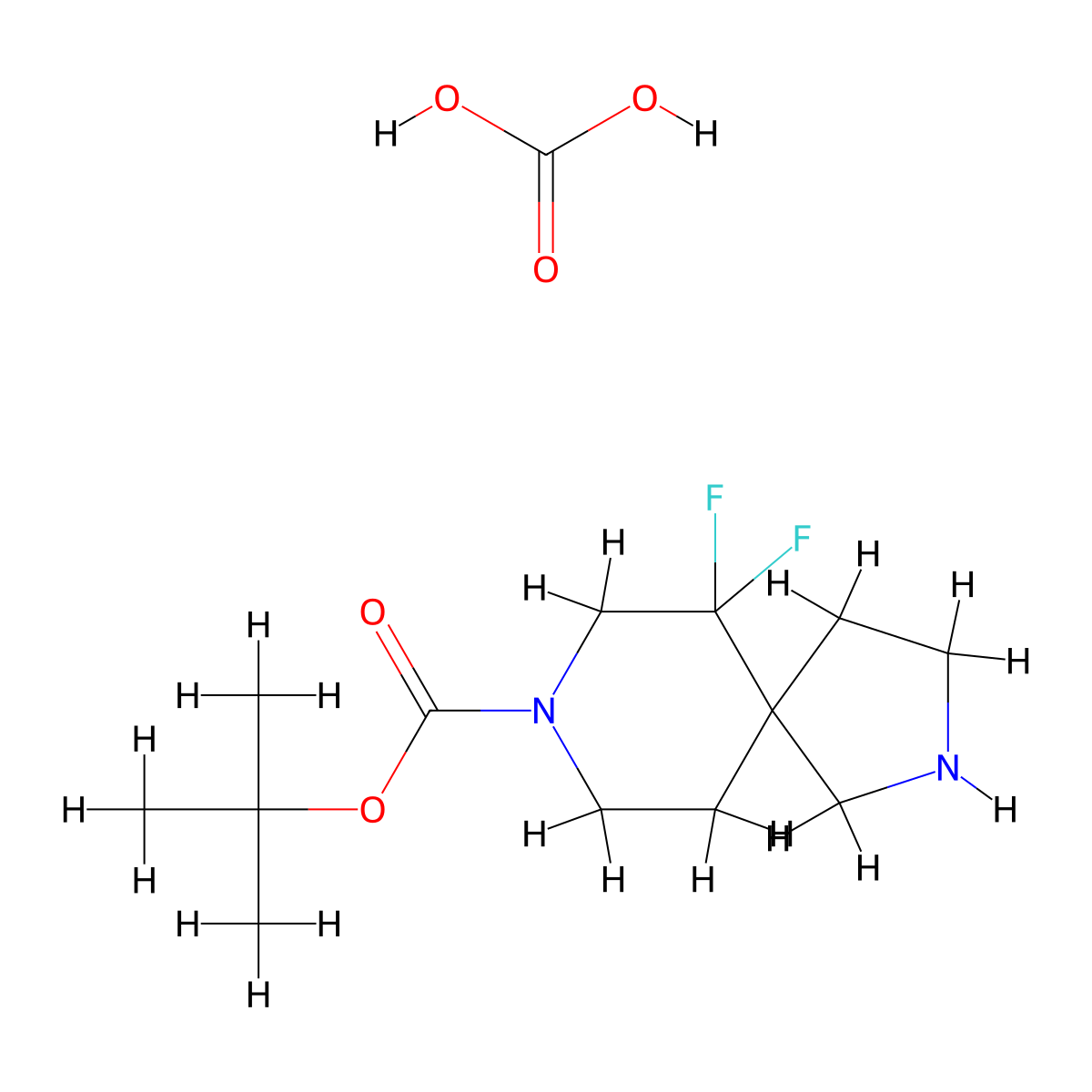 tert-Butyl 6,6-difluoro-2,8-diazaspiro[4.5]decane-8-carboxylate carbonate molecular structure, CAS 2227205-92-5