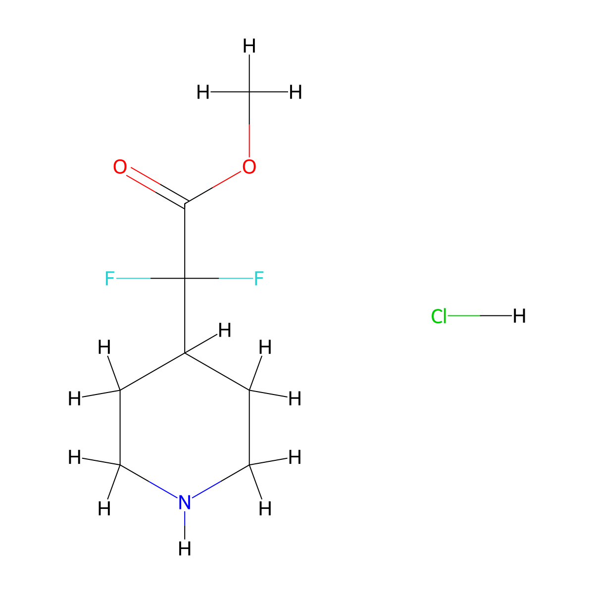 Methyl 2,2-difluoro-2-(piperidin-4-yl)acetate hydrochloride molecular structure, CAS 2227206-34-8