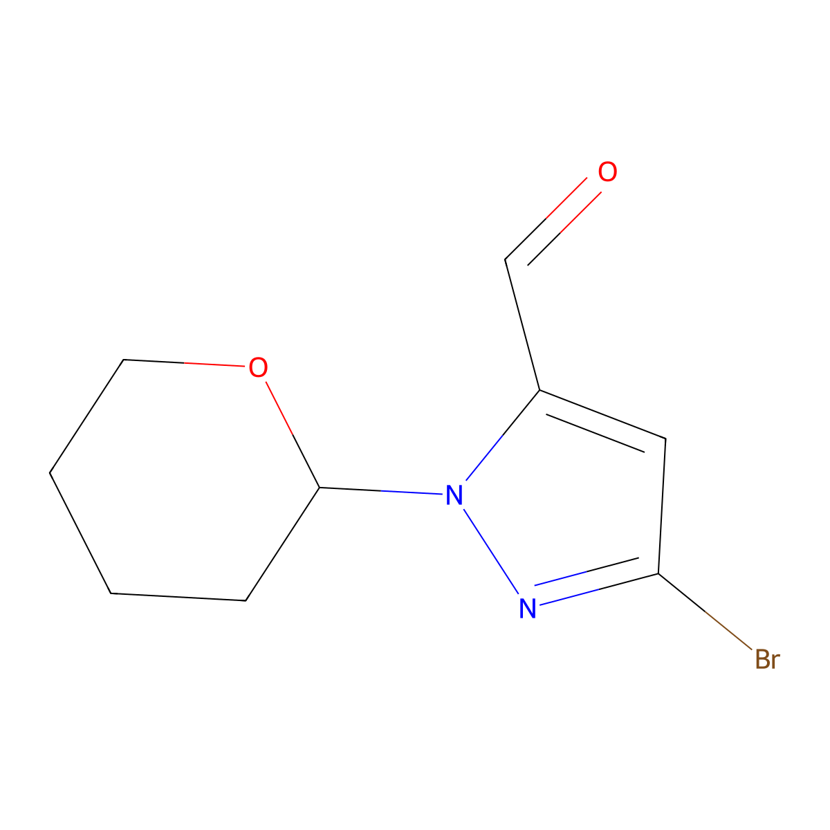 3-bromo-1-(oxan-2-yl)-1H-pyrazole-5-carbaldehyde molecular structure, CAS 2227206-50-8