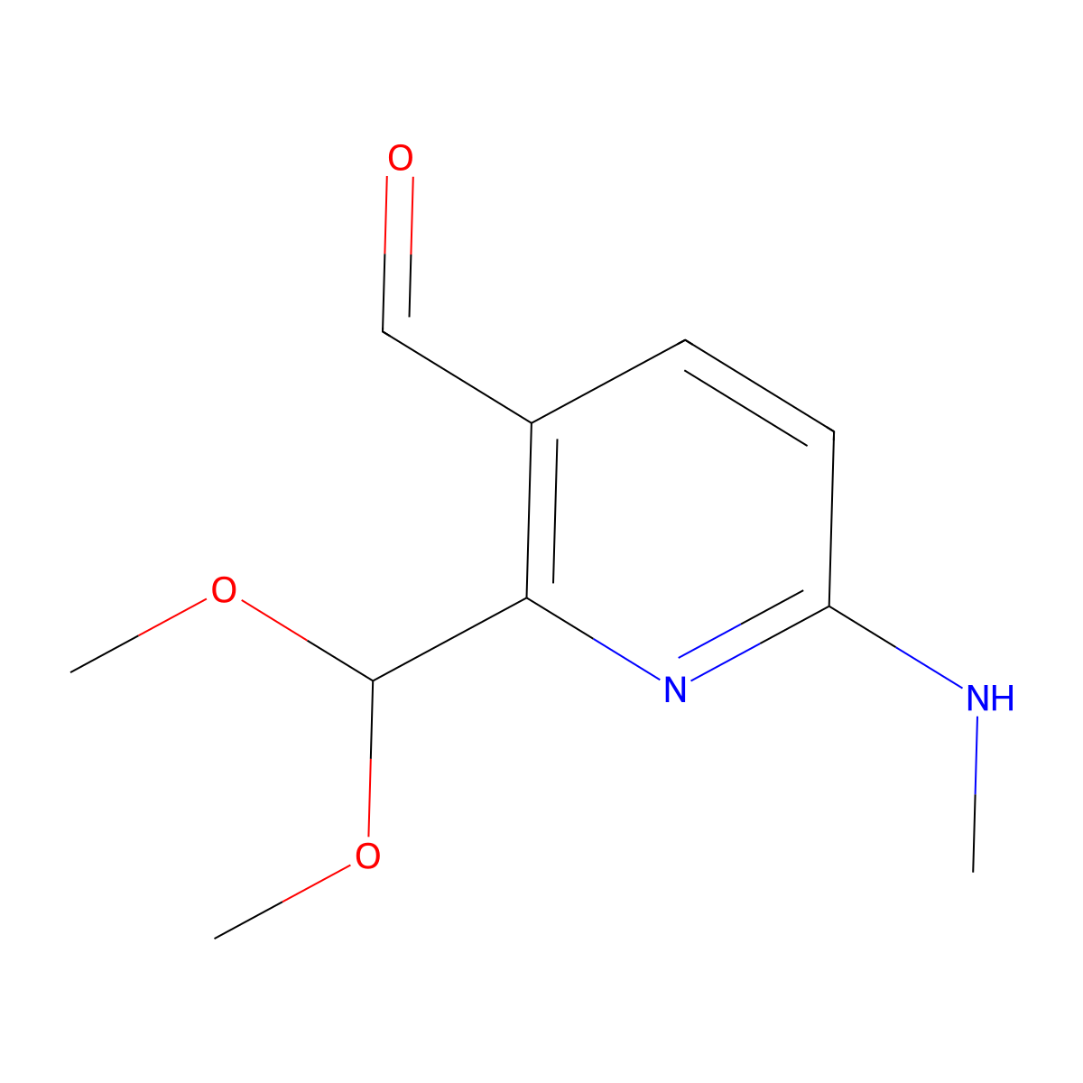2-(Dimethoxymethyl)-6-(methylamino)pyridine-3-carbaldehyde molecular structure, CAS 2227206-52-0