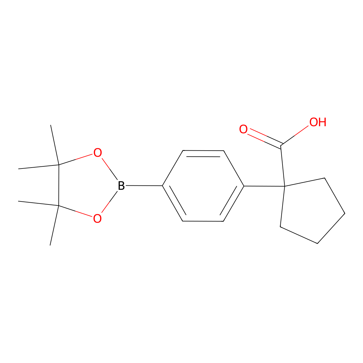 1-[4-(Tetramethyl-1,3,2-dioxaborolan-2-yl)phenyl]cyclopentane-1-carboxylic acid molecular structure, CAS 2227245-84-1