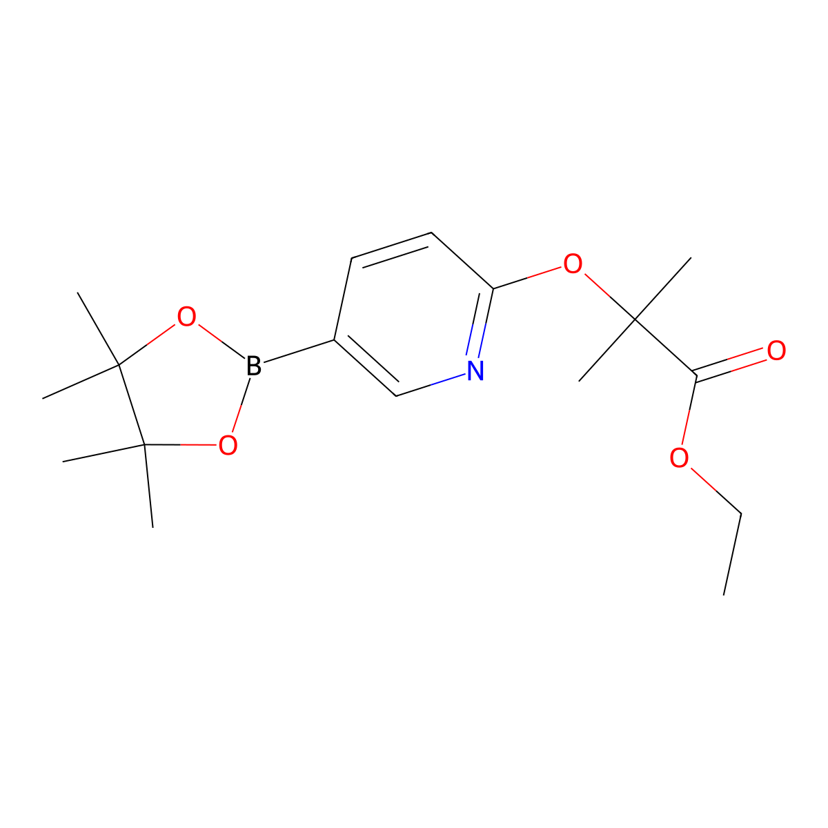 (6-((1-Ethoxy-2-methyl-1-oxopropan-2-YL)oxy)pyridin-3-YL)boronic acid pinacol ester molecular structure, CAS 2227245-91-0