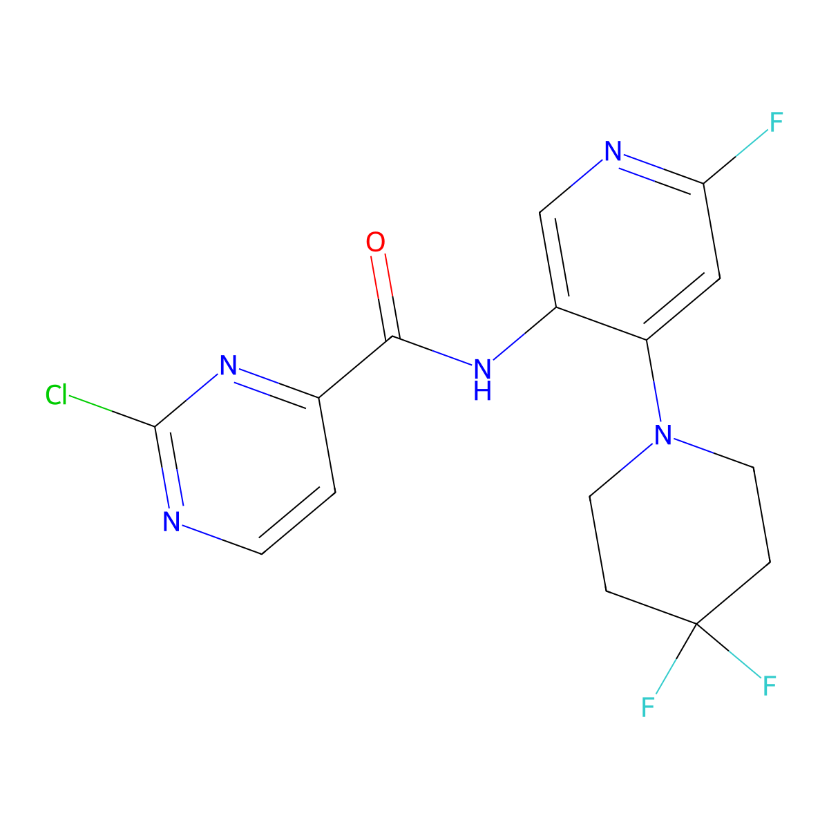 2-chloro-N-(4-(4,4-difluoropiperidin-1-yl)-6-fluoropyridin-3-yl)pyrimidine-4-carboxamide molecular structure, CAS 2227281-59-4