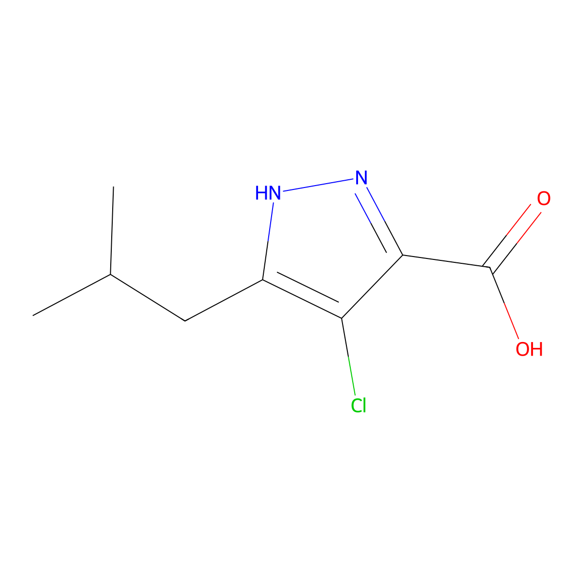 4-chloro-3-(2-methylpropyl)-1H-pyrazole-5-carboxylic acid molecular structure, CAS 222729-56-8