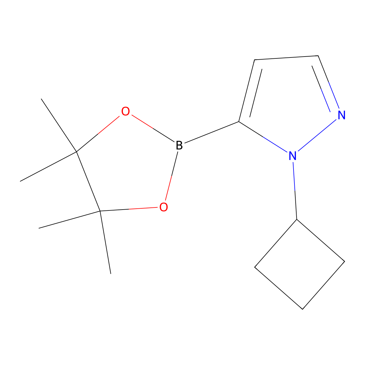 1-cyclobutyl-5-(tetramethyl-1,3,2-dioxaborolan-2-yl)-1H-pyrazole molecular structure, CAS 2227297-73-4