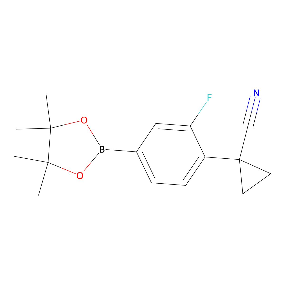 1-(2-Fluoro-4-(4,4,5,5-tetramethyl-1,3,2-dioxaborolan-2-yl)phenyl)cyclopropane-1-carbonitrile molecular structure, CAS 2227365-42-4