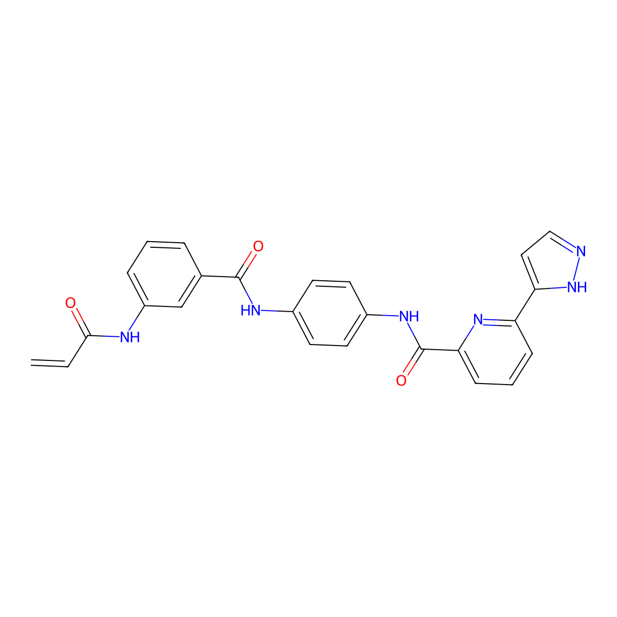 N-(4-((3-(prop-2-enoylamino)benzoyl)amino)phenyl)-6-(1H-pyrazol-5-yl)pyridine-2-carboxamide molecular structure, CAS 2227368-54-7